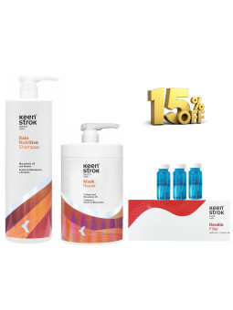 Keen Strok Kit de reparare pentru par deteriorat - Sampon nutritiv 1L + Masca reparatoare 1L + Keratin Filler fiole 15buc