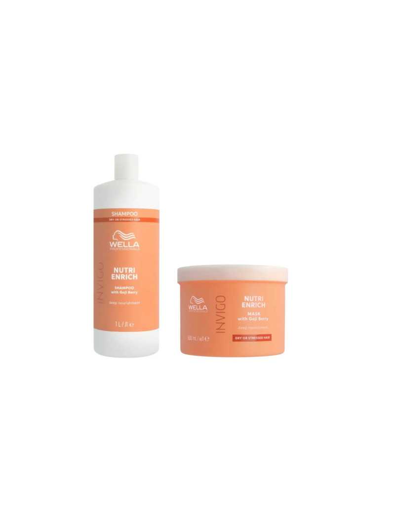 Wella Professionals Invigo Nutri-Enrich Set Sampon 1L + Masca Tratament 500ml pentru Par Uscat si Deteriorat